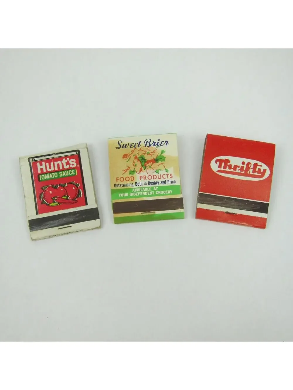 3 Vintage Matchbooks Hunts Tomato Sauce Sweet Brier Clarion & Thrifty Drug Store